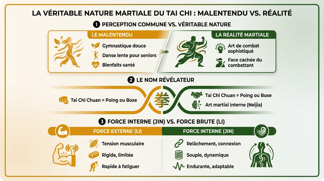 Pratiquant de Tai Chi démontrant une application martiale avec une posture enracinée et fluide